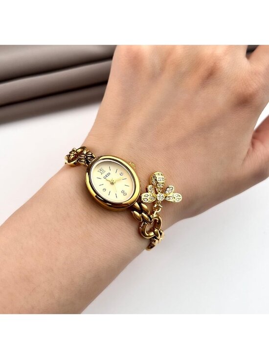 Women\'s All Gold Analog Quartz Alloy Steel Oval Roman Numeral Bracelet Watch main image 4